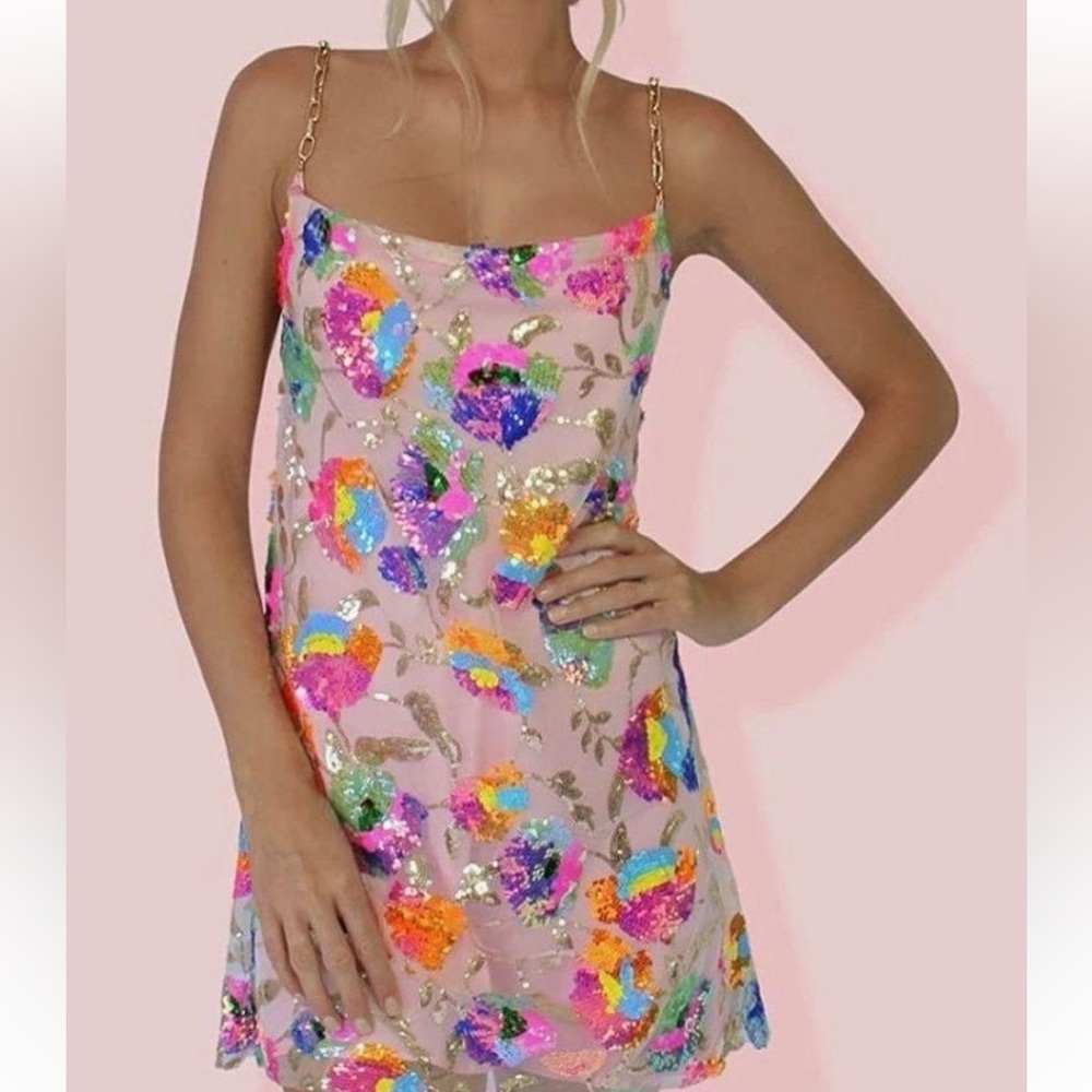Sequin backless pink mini dress